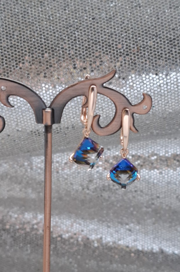 „Fokus mėlyni“ paauksuoti auskarai